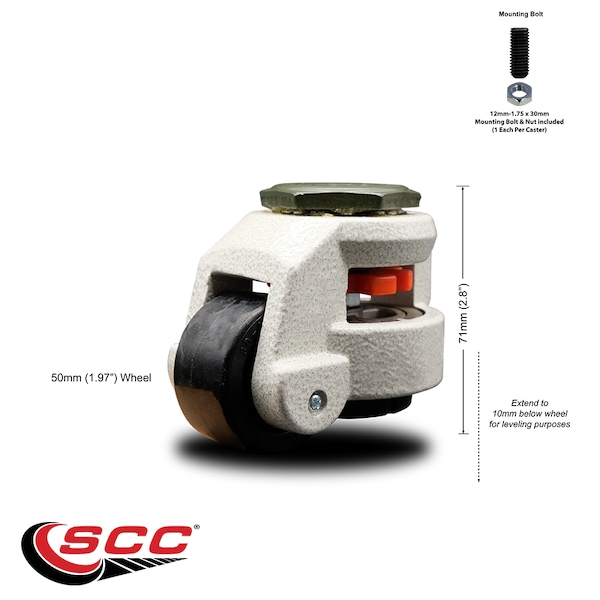 Nylon Swvl Threaded Stem Caster w/1.97" Black Wheel and M12 x 1.75mm x 18mm Stem